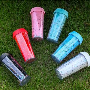 Gobelet à café en plastique réutilisable de 16 oz avec logo personnalisé, double couche de paillettes, portable pour l'extérieur, gobelet de voyage, facile à nettoyer - Product Image 4
