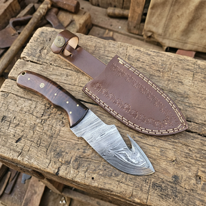 Couteau à lame fixe Drop Point en acier Damas, manche en bois Pakka bleu, couteau de survie pour le camping et le bricolage - Garantie 3 ans, prix abordables - Product Image 4