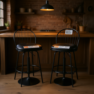 Tabourets de bar Riley Claire 26 pouces en métal noir pivotants, hauteur de comptoir, style farmhouse, design moderne - Product Image 2