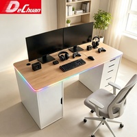 Table d'ordinateur multifonction Project Supply avec éclairage LED sur le bord et 6 compartiments de rangement