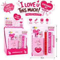 Kit de fournitures scolaires sur le thème du cœur, 6 pièces pour enfants, comprenant un crayon, une règle, une gomme, un taille-crayon, un cahier, cadeau de vacances