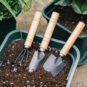 Juego de jardinería de tres piezas con mango de madera: pala, paleta y cultivador para jardinería doméstica - Product Image 2
