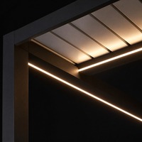 Pergola Aluminium Retraktil Elektrik Model 180, Paviliun Peneduh Matahari Anti Hujan untuk Halaman Belakang
