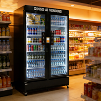 Distributeur automatique intelligent Qingo avec écran tactile, refroidissement par compresseur, capacité de 495 bouteilles, boissons, collations, code QR
