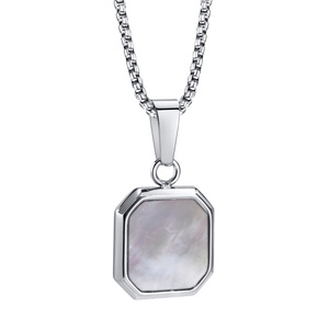 Collier en acier inoxydable pour hommes, bijoux fins, <span class=keywords><strong>or</strong></span> 18K, carré, Turquoise, coquille blanche, huile noire, pendentif - Product Image 2