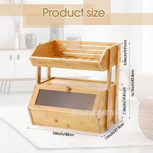 Qingxin Wooden Bread Storage Box 2 Tier Flip Top <b>Kitchen</b> Desktop Solid Wood Pastry Storage Rack - Product Image 4