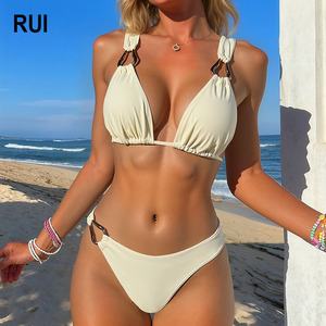 RUIQUWIN - Conjunto de Bikini de Verano para Mujer, Transpirable, con Cordón Ajustable, Sexy, Dos Piezas, Traje de Baño, Joyería para la Playa, Vacaciones en la Costa - Product Image 1