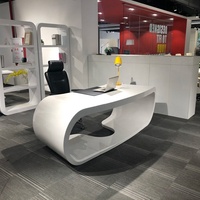 Bureau de direction moderne de luxe, grand, semi-circulaire, ovale blanc brillant, unique, pour le stockage commercial, avec chaise