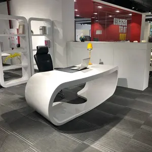 制造商低价新独特形状白色首席执行官经理行政办公室办公桌套装圆形带抽屉办公桌