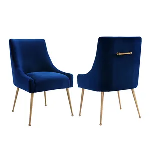 Wholesale upholstery modern style blue tufted metal leg velvet fabric navy modern dining chairs