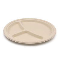 Assiettes BIRCHIO 9'' 100% compostables, 10'' à 3 compartiments, robustes, jetables, écologiques, biodégradables, à motif uni