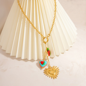 สร้อยคอสแตนเลส จี้รูปหัวใจและดวงอาทิตย์ ดีไซน์ผลไม้สไตล์ชนบท พร้อมสายคล้องคอ ของขวัญเครื่องประดับ - Product Image 2