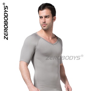 Maglietta Modellante da <span class=keywords><strong>Uomo</strong></span> in Nylon, Controllo Pancia, Supporto Vita, Fitness, Manica Corta, Senza Cuciture, <span class=keywords><strong>Scollo</strong></span> a V - Product Image 4