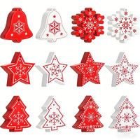 Adornos Navideños de Madera Pintados en Rojo y Blanco, Decoraciones Colgantes para Árbol de Navidad con Cuerda de Yute para Decoración Navideña del Hogar