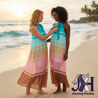 Robe d'été pastel à bretelles |   Robe de créateur de mode pour l'été et la plage |   Robes longues en mousseline de soie à coupe évasée pour femmes, vente en gros