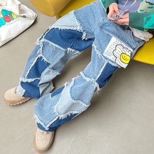 Vêtements pour hommes avec logo personnalisé jeans et chemises pour hommes jeans patchwork lavés jeans streetwear évasés empilés à l'état brut - Product Image 3