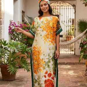 Kaftan <strong>Dress</strong> and Scarf Lightweight Satin Beach Cover <strong>up</strong> Oversized Vacation Robe for <strong>Women</strong> - Product Image 1
