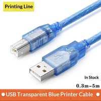 Kabel Cetak USB 2.0 Biru Transparan Am ke Bm Semua Tembaga Kabel Data Printer USB Port Persegi Kecepatan Tinggi