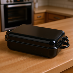 RIESS Roasting <b>Pan</b> Classic Black Enamel Rectangular With Lid For Oven Use - Product Image 3