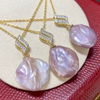 Pendentif en or 14 carats à haute brillance avec perle d'eau douce naturelle Edison, couleur magique rose-violet, style français baroque