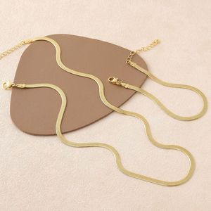 Set di braccialetti di collana in oro semplice con catena piatta in oro e rame di moda Set di gioielli con catena in osso di serpente popolare - Product Image 2