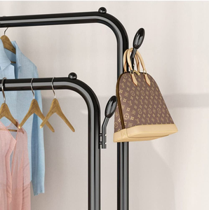 New Metal Double Pole Clothes Rack Floor Standing Hanging Laundry Multifunctional Movable Clothes Rack With Hooks - Product Image 4