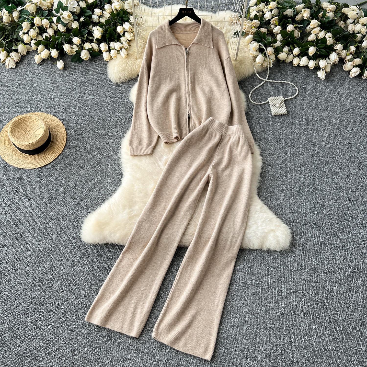 New Fashion Sweater Women's Retro Japanese Lazy Polo Collar Zipper