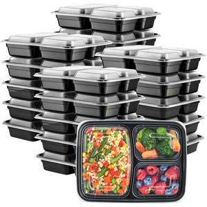 33OZ <b>Disposable</b> BPA Free Recyclable 3 Compartment Plastic <b>Tableware</b> Microwavable Lid Go Meal Prep Food Containers American Style - Product Image 1