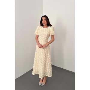 Vestidos de Noche Beige Rosa al por Mayor, Tallas XS-XL, Largos hasta el Suelo, Estilo Princesa, Silueta en A, Corte Imperio, Estampado Floral, Hechos de Poliéster y Chifón - Product Image 4