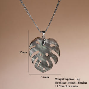 Wanita Bohemian gaya putih abu-abu ungu cangkang tembaga rantai kalung bentuk daun liontin untuk ulang tahun pernikahan cakar pengaturan - Product Image 3