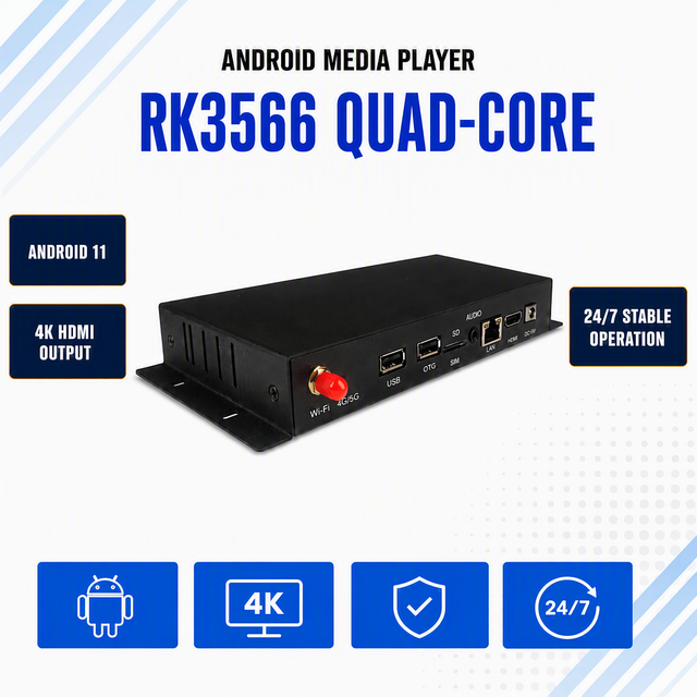 Android 13 4K Digital Signage Media Player Box Quad Core 4GB RAM 32GB ROM