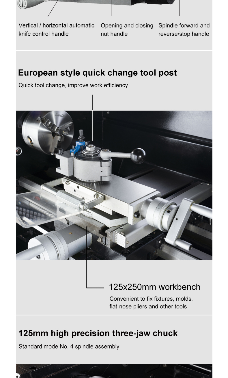 Mechanical Metal lathe machine CTC280 Manual lathe with DRO and Quick Tool Changer