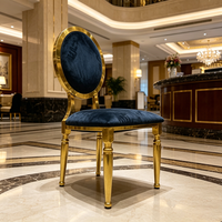 Chaise de salle à manger de luxe en velours et acier inoxydable doré, chaise de banquet à dossier ovale de style français pour hôtel, restaurant, mariage, événements