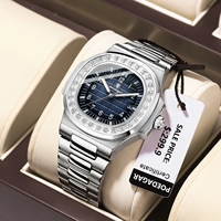 Montre pour homme Poedagar 925 de marque haut de gamme, en or rose carré, à quartz, étanche, luminescente, avec date, en acier inoxydable