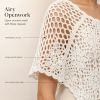 Poncho en crochet ajouré pour femme, personnalisé OEM ODM, cape tricotée florale ajourée, pull ample à ourlet festonné