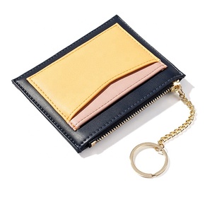 Portefeuille de luxe en cuir Pu pour femmes, de couleur contrastée, court, porte-monnaie, porte-cartes de crédit, avec porte-clés, nouvelle collection, 2020 - Product Image 2
