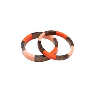 Newly Geometric Wood Bangle Bracelets Unique Unisex Bohemian Style Orange Pink Brown Colors <b>Block</b> Fashionable Jewelry for Woman - Product Image 1