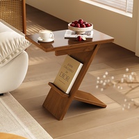 Table d'appoint de canapé en bois massif de style vintage, étagère mobile, table à thé créative, table de chevet de chambre à coucher, cadre en acier inoxydable