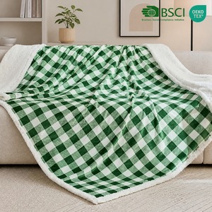 Coperta Stampata all'Ingrosso, <span class=keywords><strong>Plaid</strong></span> Verde e Bianco a Quadri Buffalo, Reversibile per Divano e Letto, Fornitura OEM Personalizzata in Grandi Quantità - Product Image 1