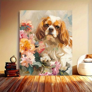 Diytree Brand Hot Selling <span class=keywords><strong>Beagle</strong></span> and Flowers Peinture à l'huile sans cadre Peinture décorative Chien mignon Art Peinture à l'huile numérique - Product Image 4