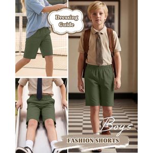 Shorts uniformes pour garçons, coupe Bermuda, taille élastique avec poches, anti-plis, 100% polyester, vêtements scolaires, 5-14 ans - Product Image 2