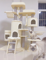 Arbre à chat moderne de grande taille haut de gamme avec mur à gratter en feutre et étagères multi-niveaux pour reptiles d'intérieur (Édition Noël)