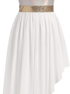 Vestido de Ballet Asimétrico para Mujer de Luxe Enterprises, con Superposiciones Metálicas y Bloques de Color, Sin Mangas, 100% Poliéster, Plateado - Product Image 1