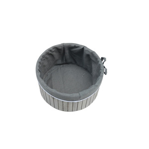 Round Wooden <b>Storage</b> <b>Boxes</b> Set 3Pc <b>Grey</b> Fabric Lined Desktop Organizer Standing Type - Product Image 5