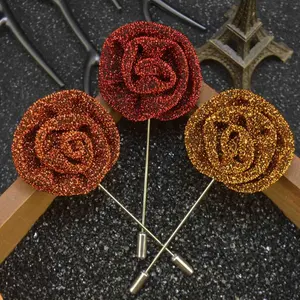 ร้อนขายที่ไม่ซ้ำกันออกแบบผ้าโพลีเอสเตอร์ Rose ดอกไม้เข็มกลัด lapel Pin สำหรับชาย