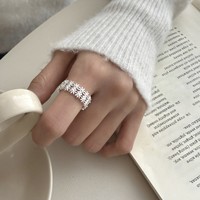 Bague pour femme style coréen simple, en cuivre double couche, motif glace et neige, patchwork floral, pour l'index, design ajouré, tendance