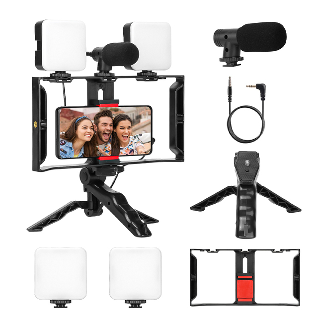 Vlogging Kit Smartphone Camera Video Making Kit With Camera Light Wired Phone Microphone Tripod LED Phone Selfie Light Holder