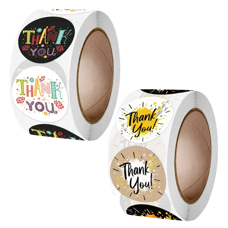 Sicaite custom with logo printing thermal thank you sticker label roll envelope packaging box decorative for small business