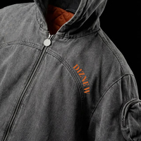Veste bomber surdimensionnée pour homme DiZNEW, style vintage délavé, à capuche, épaisse, streetwear, avec poches utilitaires, effet usé