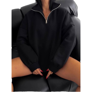 Sudadera de punto con cuello alto y cremallera media para mujer, transpirable, oversize, con cuentas, manga regular, color liso, estilo deportivo, Colección Otoño Invierno 2024 - Product Image 2